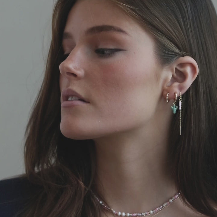 Doris - Boucle d'oreille chaîne en émail rose